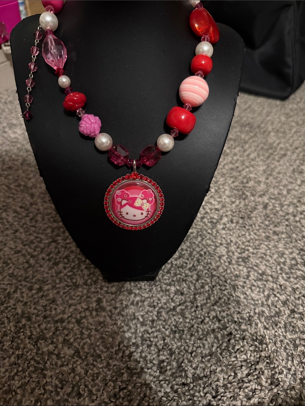 Hello Kitty Red and Pink Beaded Pendant Necklace
